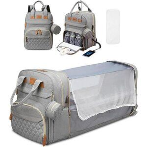Large diaper bag backpack with changing station waterproof travel baby bag grey